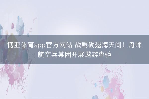 博亚体育app官方网站 战鹰砺翅海天间！舟师航空兵某团开展遨游查验