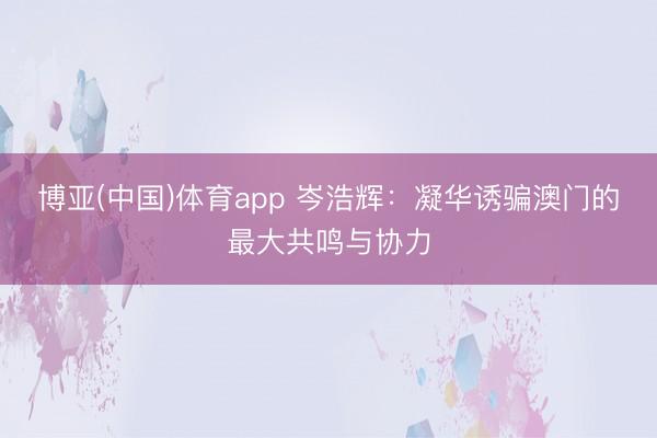 博亚(中国)体育app 岑浩辉：凝华诱骗澳门的最大共鸣与协力