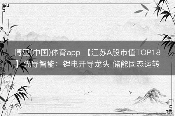 博亚(中国)体育app 【江苏A股市值TOP18】先导智能:锂电开导龙头 储能固态运转